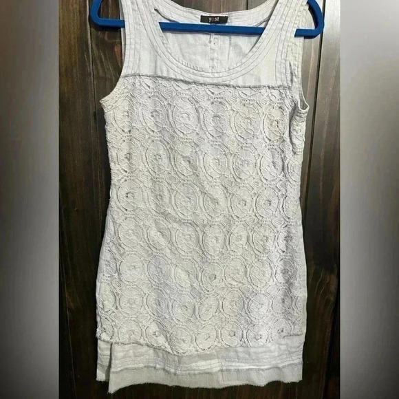 Yest Netherlands-Grey Crochet Linen Mini Dress-Size:6 - Picture 3 of 16